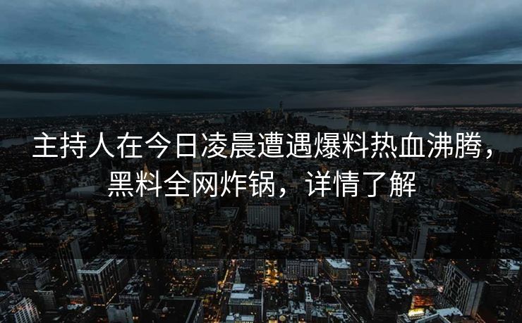 主持人在今日凌晨遭遇爆料热血沸腾,黑料全网炸锅,详情了解 主持人在今日凌晨遭遇爆料热血沸腾,黑料全网炸锅,详情了解